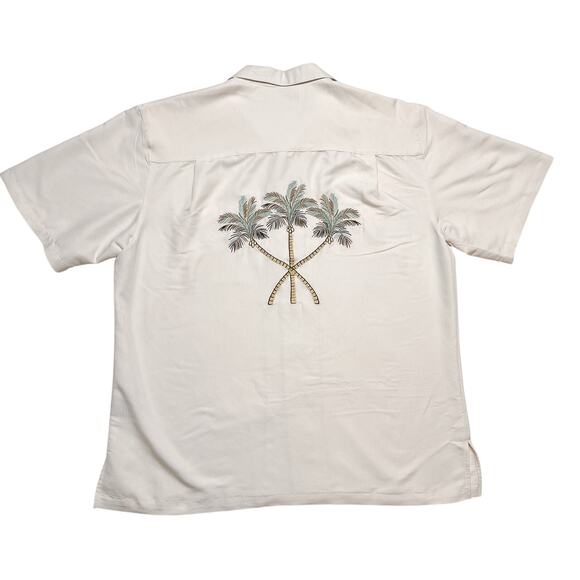 Weekender Casual Lifestyle Palm Tree Button Up Shirt Cream Embroidered Men's XL - Picture 7 of 8